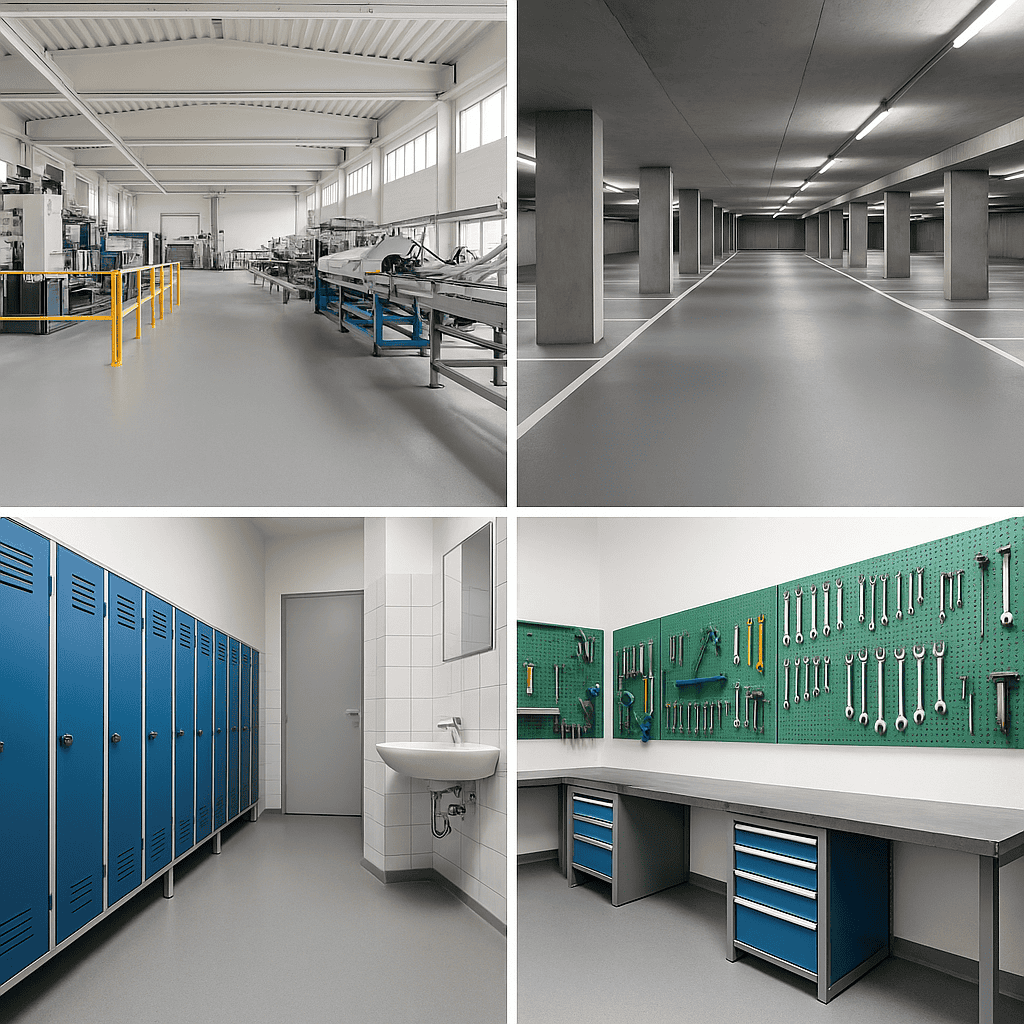 Industrieboden, Garage, Umkleide und Werkstatt mit diffusionsfähiger Epoxidbeschichtung